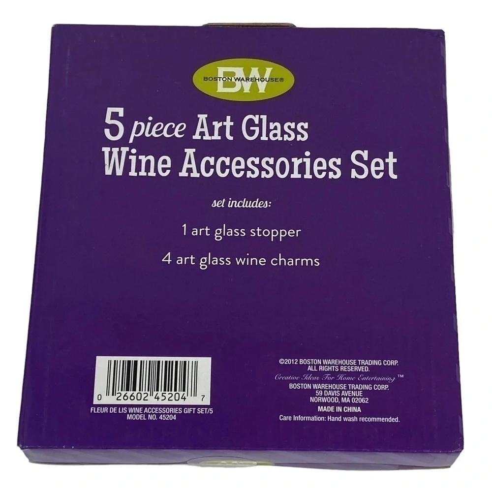 Wine Accessories 5-Piece Set Medieval Art Glass Wine Stopper‎ and 4 Charms NEW